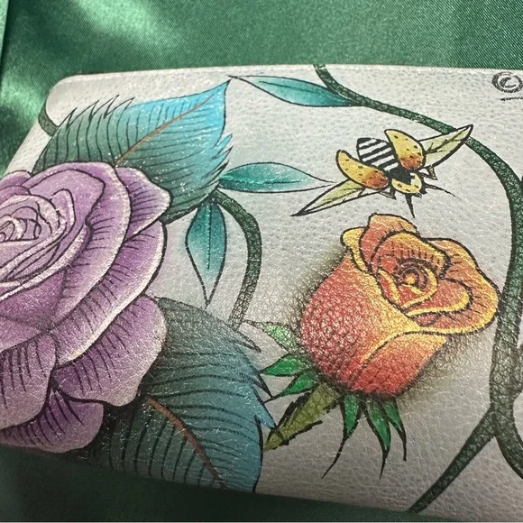 Anuschka Hand-Painted Leather Floral Butterfly Cosmetic Bag - Picture 9 of 10